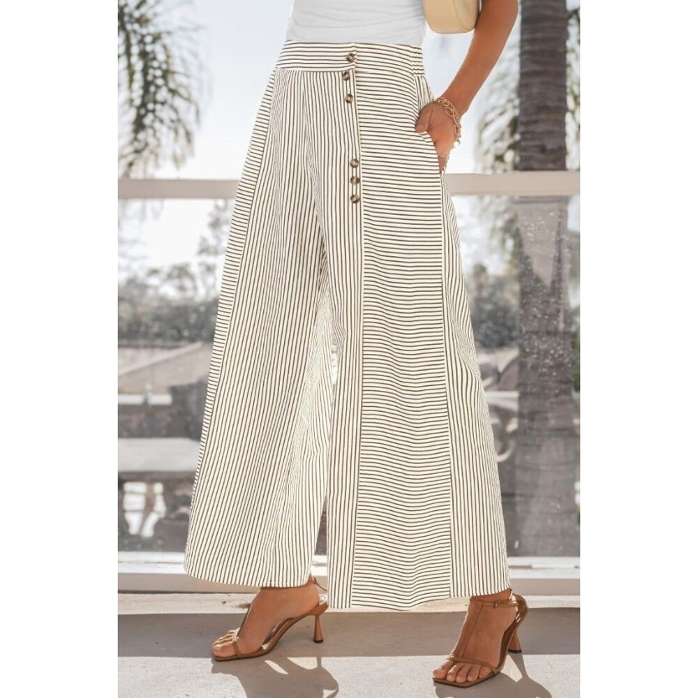 NWT Cupshe Striped Wide Leg Pants Casual Summer Spring Pull On Size Large - Picture 4 of 12
